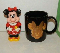 1986 Tootsietoy Walt Disney MINNIE MOUSE Bubble Bottle &amp; Ceramic Mug Black Gold  - £12.45 GBP