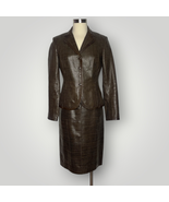 Max Mara Brown Woven Leather Skirt Suit Set Blazer Couture - £453.43 GBP