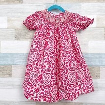 Petit Bebe Paisley Floral Hand Smocked Dress Pink White Ruffle Toddler G... - £23.44 GBP