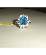 BLUE FLUORITE OCTAGON &amp; WHITE TOPAZ MARQUISE RING, SILVER, SIZE 7, 4.26(... - $49.99