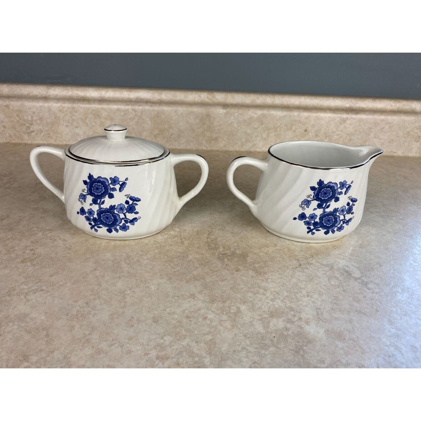 Primary image for Vintage Royal Blue Ironstone Wedgewood & Co. England Creamer & Sugar Bowl With L