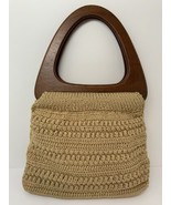 Vtg Large Macramé Boho Handbag Purse Bermuda Bag Triangle Wood Handles E... - $54.40