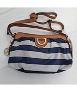 Purse Women&#39;s Blue Silver Stripe Gray Trim Detachable Shoulder Strap - £15.18 GBP