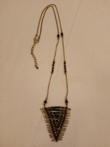 Gold and Black Beaded Bib Triangle Shaped Pendant Necklace - £9.55 GBP