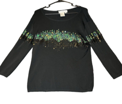 Joseph A Long Sleeve Sweater Black Sparkly Womens Size XL Lightweight Work Party - $18.70