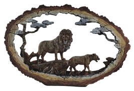 Lion Pride Faux Wood Bark Carved Resin Sculpture - £43.95 GBP
