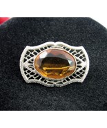 Brooch AMBERTONE GLASS STONE Vintagel Pin Gold Filled Silvertone 1 1/8&quot; ... - £16.01 GBP