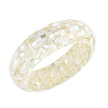 Iridescent Mosaic of White Mother of Pearl Seashells Bangle Bracelet - £16.85 GBP