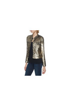 New NWT $398 Womens True Religion Sequin Jacket S Gold Black Logo Revers... - $394.02