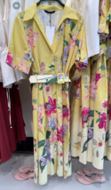 ZARA BNWT 2025. YELLOW FLORAL PRINT MIDI SHIRT DRESS BELTED COTTON. 8620... - $107.52