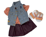 American Girl Tenney Grant Denim Vest, Pleather Skirt , Top &amp; Sandals - $28.49
