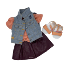 American Girl Tenney Grant Denim Vest, Pleather Skirt , Top & Sandals - $28.49