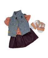 American Girl Tenney Grant Denim Vest, Pleather Skirt , Top &amp; Sandals - £22.38 GBP