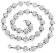 14K White Gold Plated Iced Bling Pave CZ 5mm Ball Link Love is Blind Chain USA - £31.74 GBP+