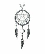 Alchemy Gothic Pagan Dream Catcher Pendant Pentagram Feathers Crescent M... - $91.56 CAD