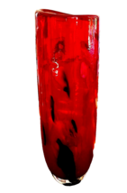 Cased Art Glass Vase Hand Blown Red w/Embedded Designs 10&quot;H  Polished Po... - $15.29