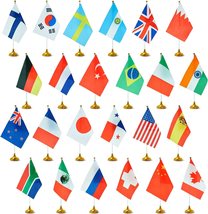 Set of 24 Small International Country Flags of the World with Stands for Desk De - £21.08 GBP