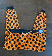 Pillow Talk  womens Halloween Cat Print Plush Pajama Pants New M Orange black - £18.36 GBP