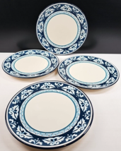 4 Bobby Flay Marbella Dinner Plates Set Blue White Scrolls Dots Bands Dishes Lot - £46.93 GBP