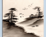 Original Art Valley Scene Japan Painted Landscape Black Lacquer DB Postc... - £12.41 GBP