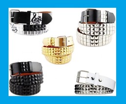 Music Notes &amp; Piano Whites 3-Rows Metal Pyramid Studded Leather Belt Men... - £3.15 GBP+