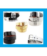 Music Notes &amp; Piano Whites 3-Rows Metal Pyramid Studded Leather Belt Men... - $3.95+