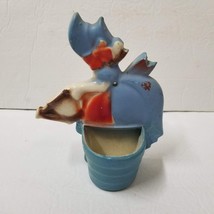 Girl with Watering Can Vintage Wall Pocket 7 1/2&quot; Planter Ceramic Blue Red - £8.84 GBP