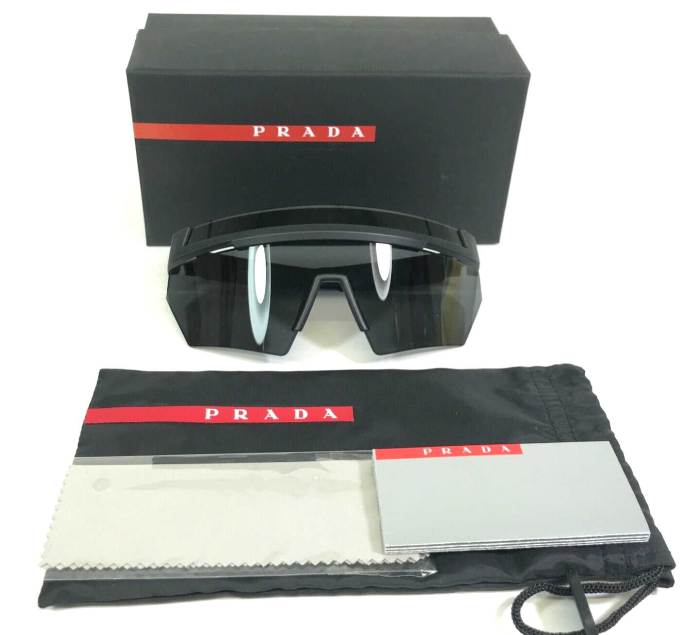 Primary image for PRADA Linea Rossa Sunglasses SPS 01Y 1BO-06F Matte Black Red Oversized Shield