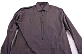 Michael Brandon Mens Dress Shirt Brown Stripe Cotton Poly Blend Size Lar... - $8.04