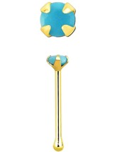 14k Yellow Gold Prong Setting Turquoise Stone Nose Bone Piercing Stud - £18.34 GBP