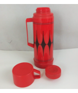Vintage Aladdin Pint Thermos With Black &amp; Red Backgammon/Diamond Design - $16.22 CAD