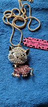 New Betsey Johnson Necklace Cat Pink Bow Tie Collectible Decorative Rhinestone - £12.08 GBP