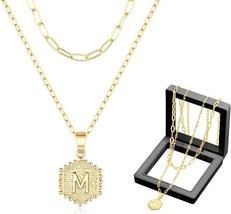 Ladies Delicate Gold Necklace, Layered Alphabet Necklace Pendant, 14K Gold (M) - £7.39 GBP