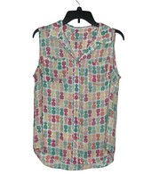 Talbots Women Top Pineapple Print Sleeveless Button Up Collar Shirt Size Medium - £14.12 GBP