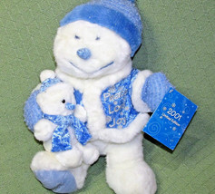 2001 Hristmas Snowman Limited Edition Plush Mother &amp; Baby 13&quot; &amp; 8&quot; Cub Blue Nos - £14.33 GBP