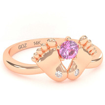 Baby Feet Lab-Created Pink Sapphire Diamond Ring In 14k Rose Gold - £238.96 GBP