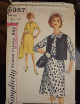Simplicity 5357 Half-Size Dress & Sleeveless Jacket Pattern - Size 14 1/2 - $19.79