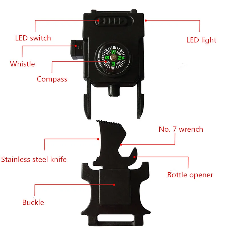 LED Light Buckle Paracord Bracelet Buckle Multifunction Survive Tools Survival - £9.43 GBP
