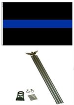 AES 3&#39;x5&#39; Police Thin Blue Line Flag with 6&#39; Aluminum Flag Pole Kit - £20.20 GBP