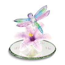 Colorful Dragonfly and Lavender Lily with Base Handcrafted Glass Figurine - £34.05 GBP