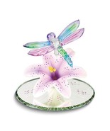 Colorful Dragonfly and Lavender Lily with Base Handcrafted Glass Figurine - £33.69 GBP