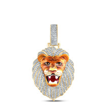 10kt Yellow Gold Mens Round Diamond Lion Face Charm Pendant 5/8 Cttw - £1,408.55 GBP