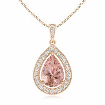 ANGARA Floating Morganite Drop Pendant with Diamond Halo in 14K Solid Gold - £1,096.44 GBP