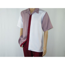 Men MONTIQUE 2pc Walking Leisure Suit Matching Set Short Sleeves 2211 Burgundy image 3