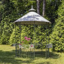 11ft. Tall Round Iron Gazebo with Four Side Walls &amp; Flowers Baskets Seville (Ant - $4,965.00