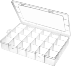 Gbivbe Large 24 Grids Plastic Organizer Box Adjustable Dividers,Clear Storage Bo - £20.31 GBP