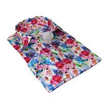 Men's EMILIO CERUTTI Sport Shirt 100% Cotton Long Sleeves #EMC9 Multi Red Floral image 5