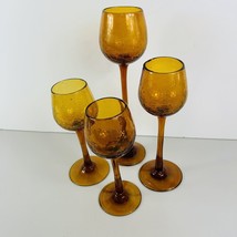 Amber Crackle Glass Stemware Set Brown Goblets 10&quot; 13&quot; 8.5&quot; Hand-Blown Pontils - $69.29