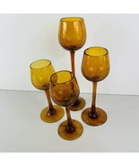 Amber Crackle Glass Stemware Set Brown Goblets 10&quot; 13&quot; 8.5&quot; Hand-Blown P... - $69.29