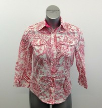 Jones New York   Paisley Print Top Women&#39;s Small Pink White Shirt 3/4 Sleeve - £9.92 GBP